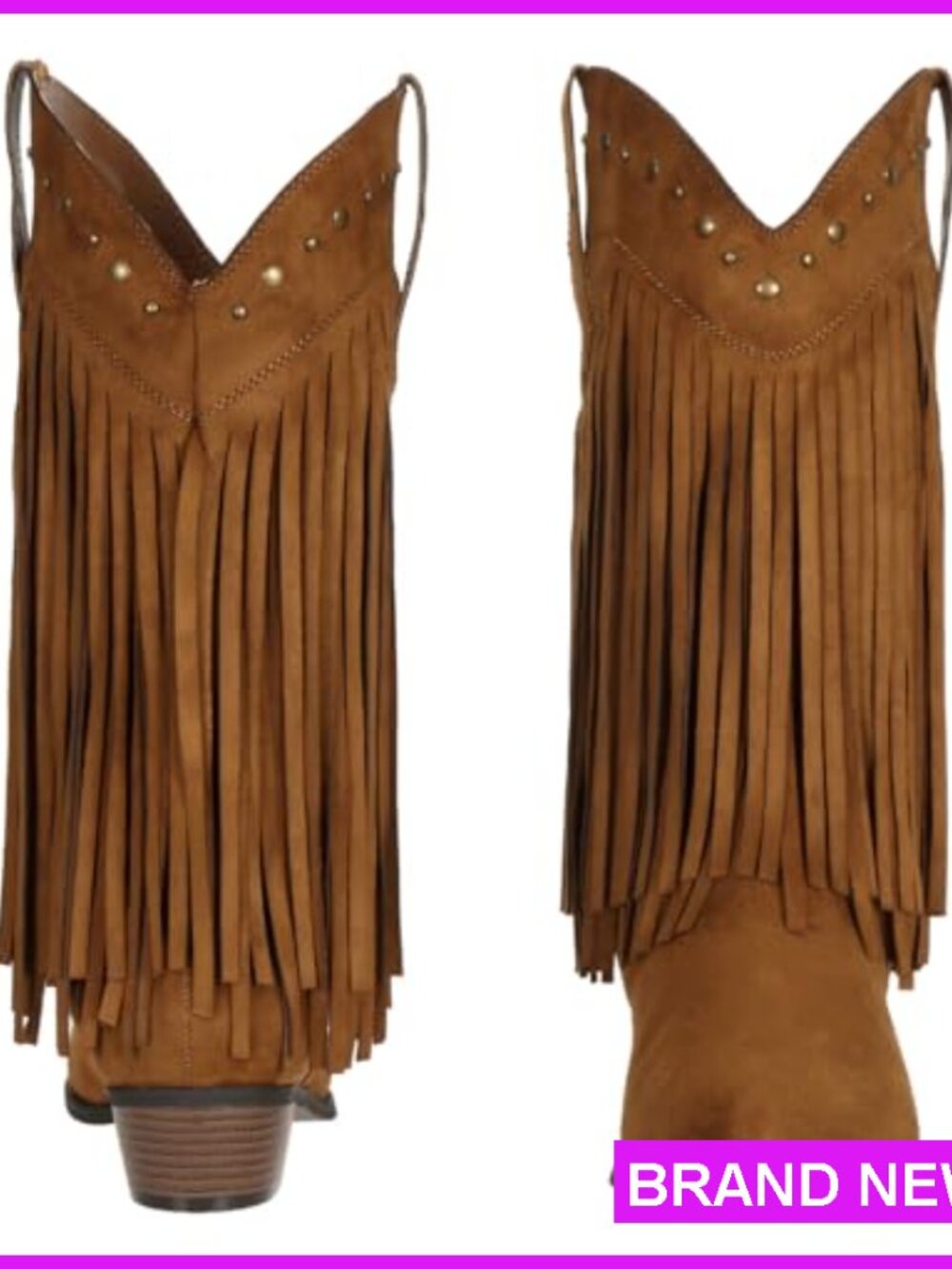 Western Cowgirl Boots Wide Calf Fringe Tassel Mid-Calf Boots Chunky Heel - Picture 5 of 7